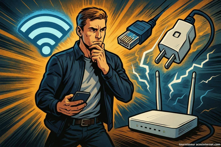 Homme réfléchissant sur connexion internet
