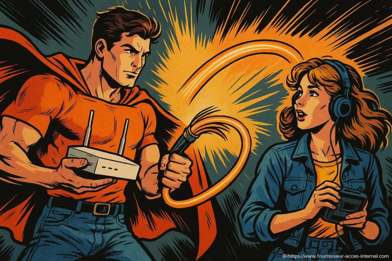 Super héros réparant une connexion internet
