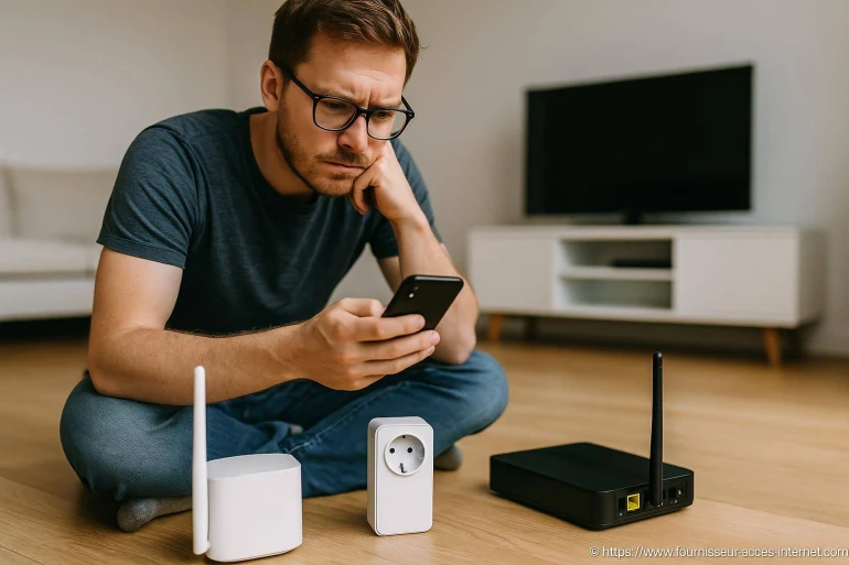 Homme configurant équipement réseau internet