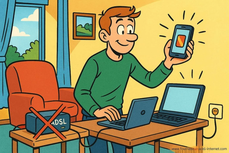 Homme utilisant internet mobile sans ADSL