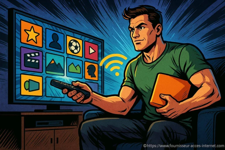 Homme regardant télévision avec télécommande
