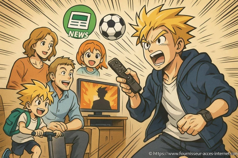 Famille animee regardant match football television