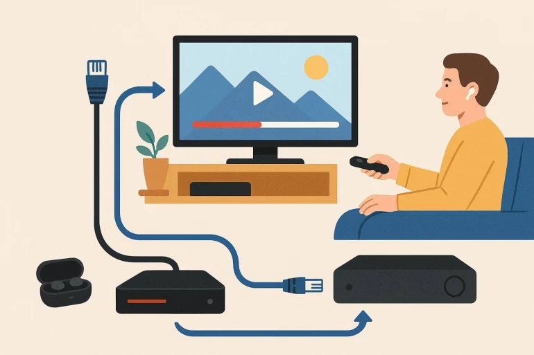 Homme regardant télévision avec télécommande