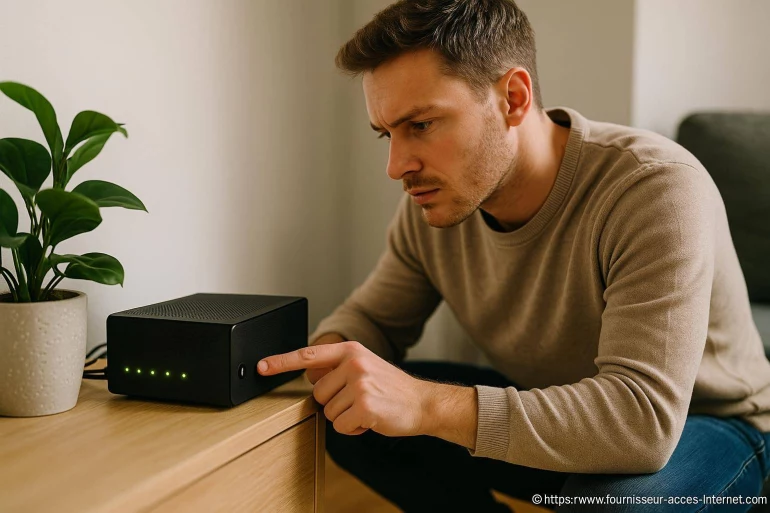 Homme allumant un routeur internet noir