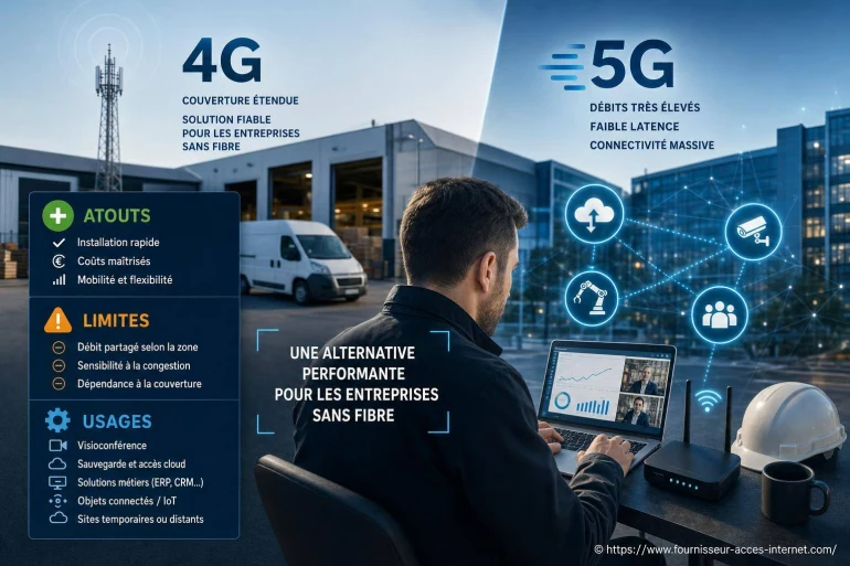 4G et 5G professionnelles : quels atouts, limites et usages pour les entreprises sans fibre ?