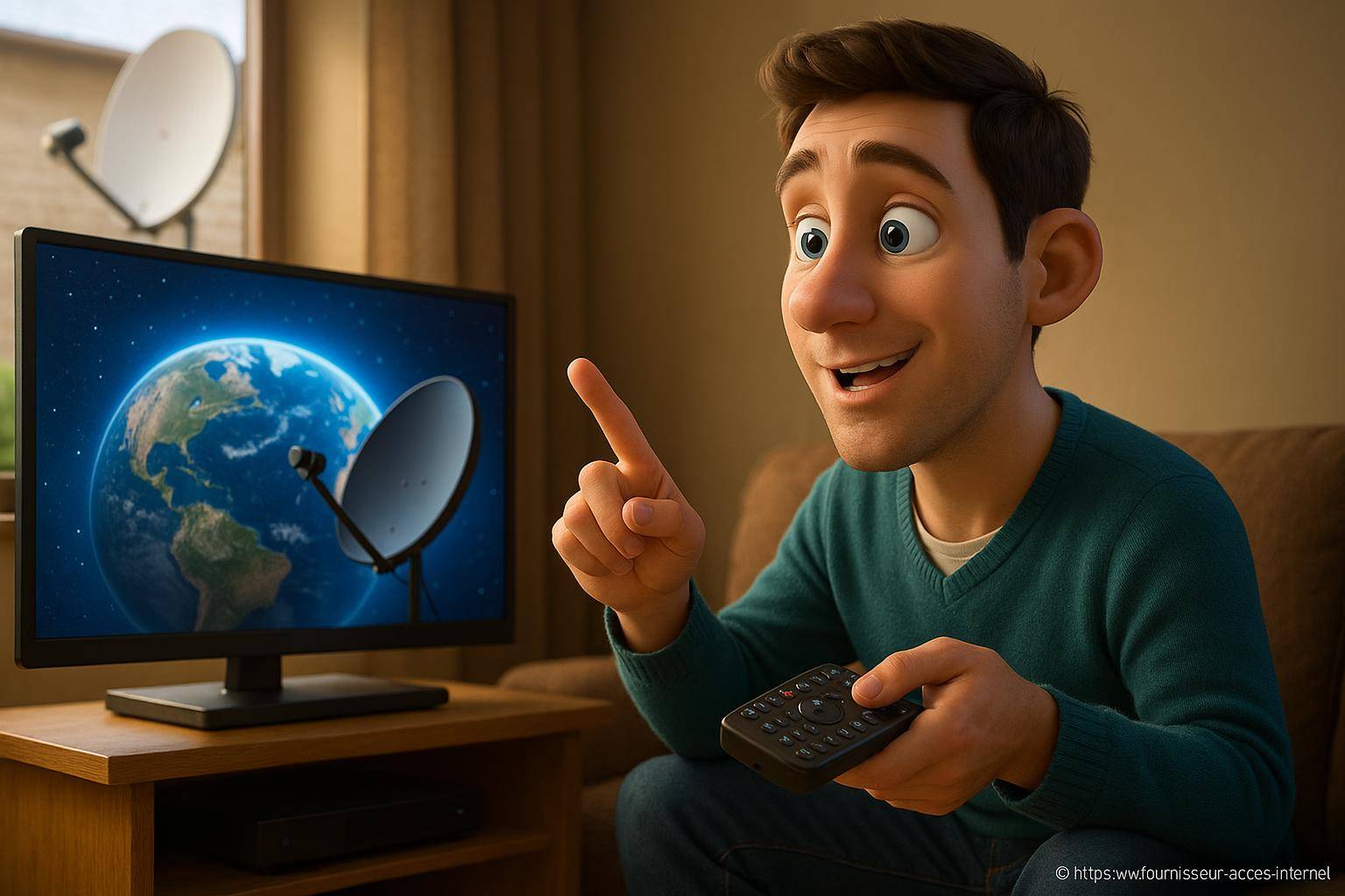 Homme regardant télévision avec satellite globe terrestre