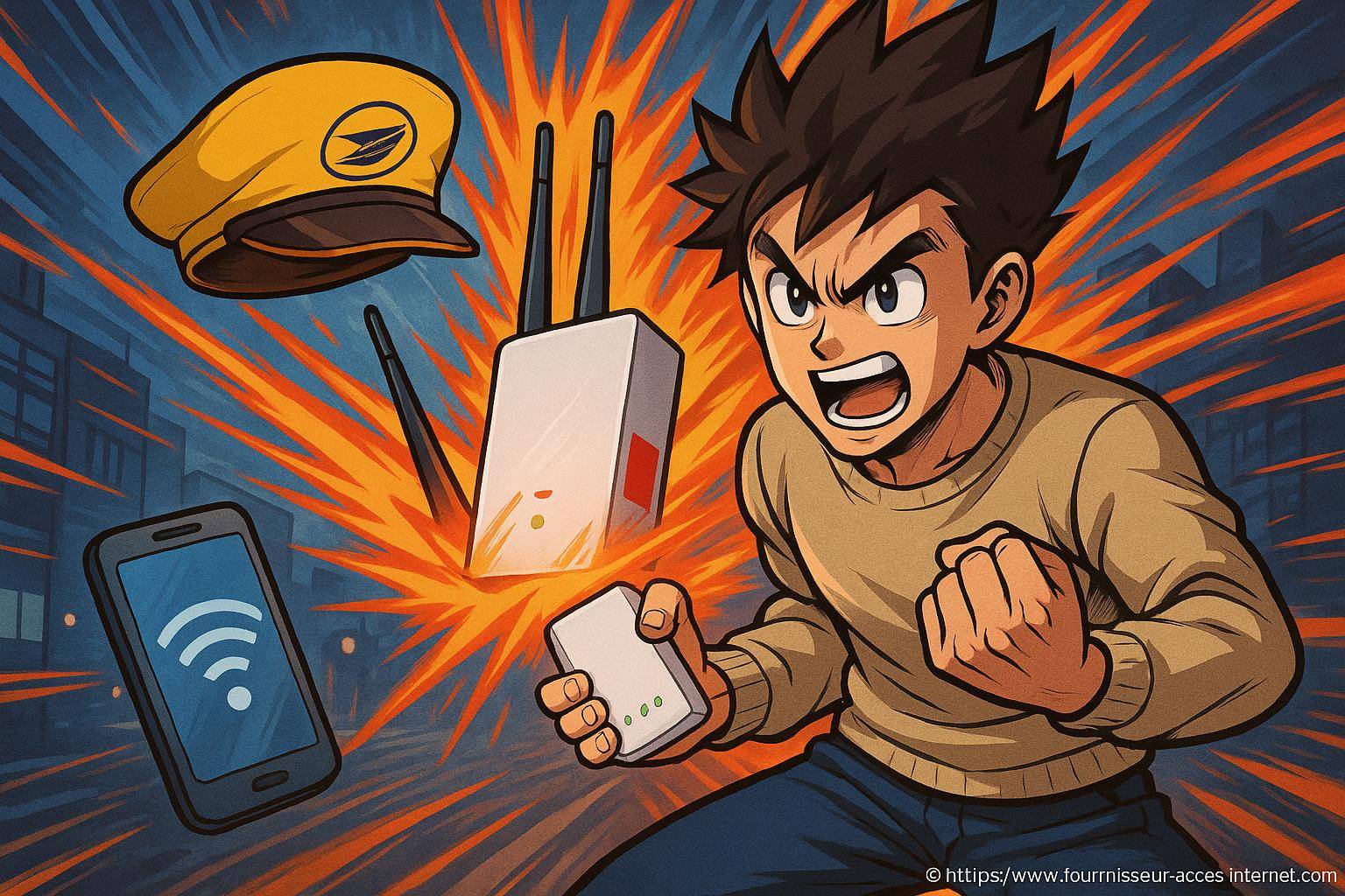 Jeune homme anime avec routeur wifi smartphone