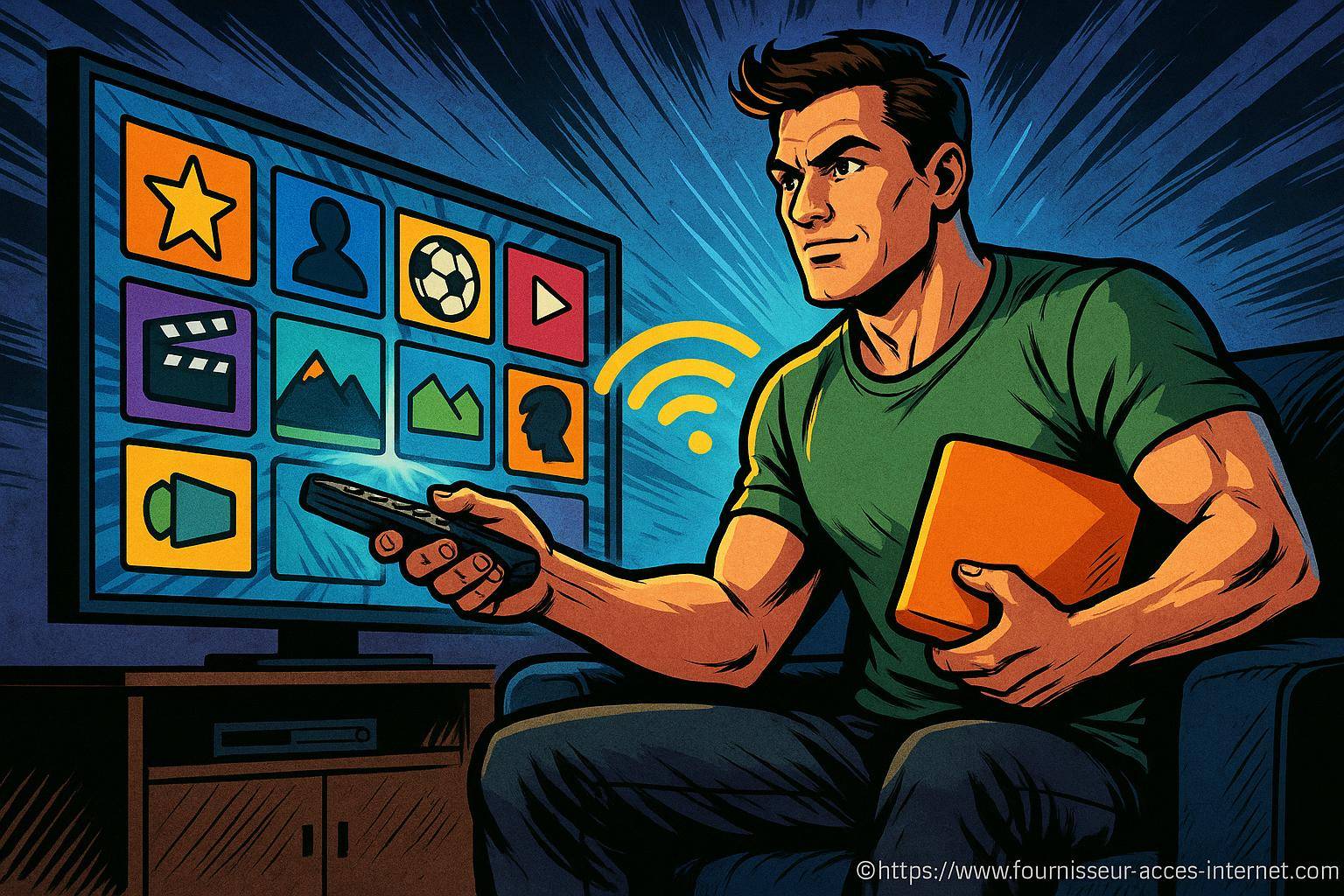 Homme regardant télévision avec télécommande