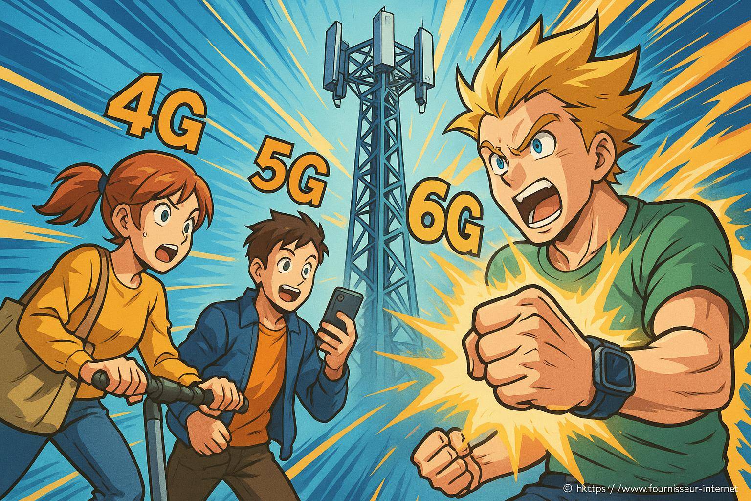 Personnages anime et antenne 4G 5G 6G
