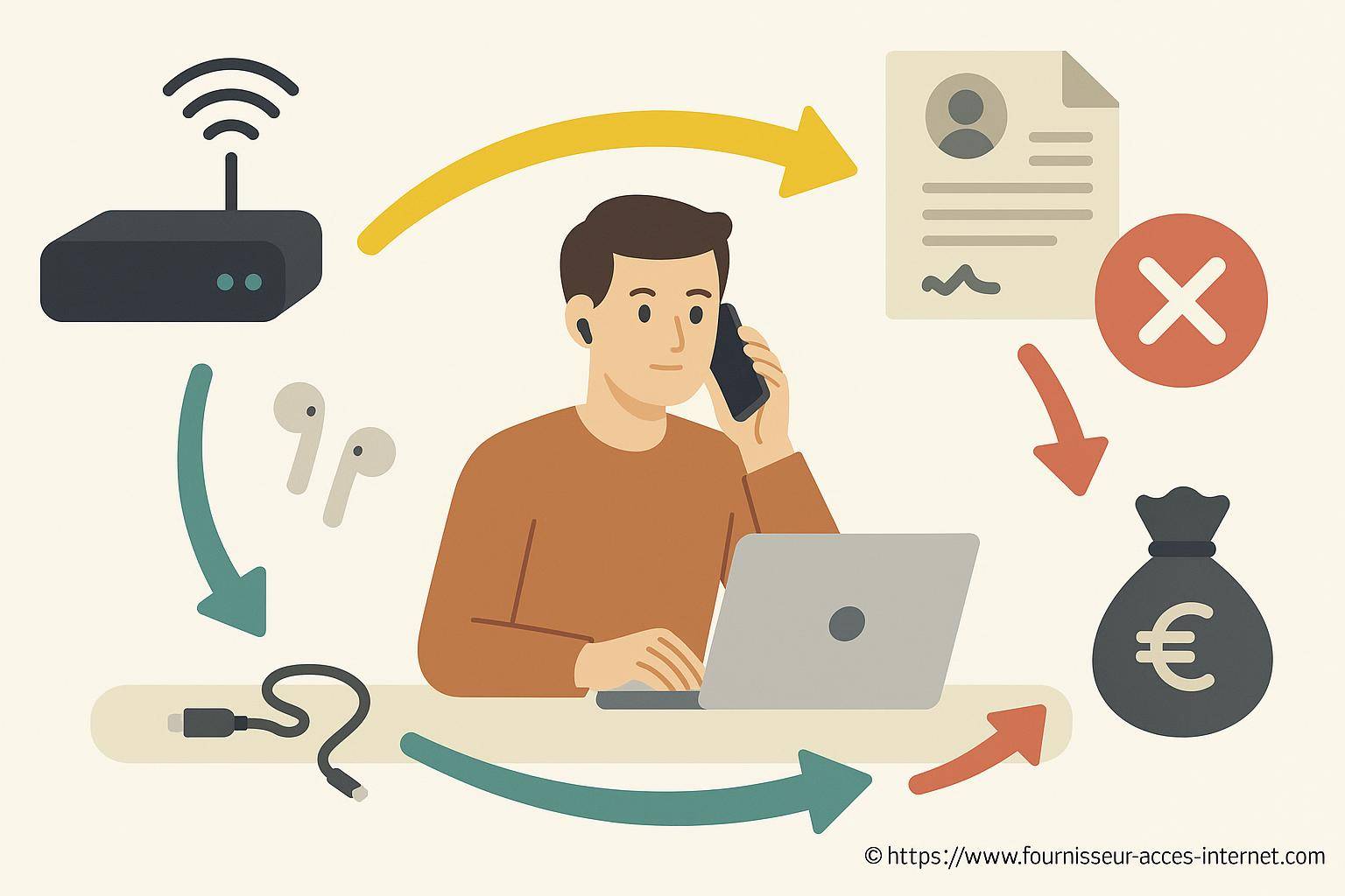 Illustration homme télétravail internet