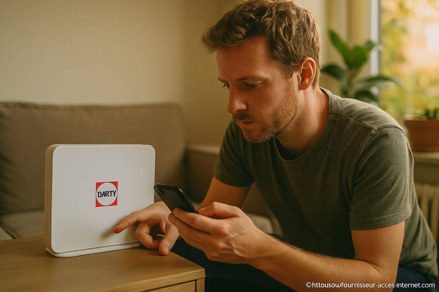 Homme utilisant un routeur internet Darty
