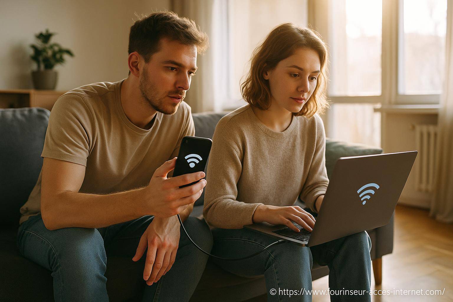 Jeune couple testant connexion internet