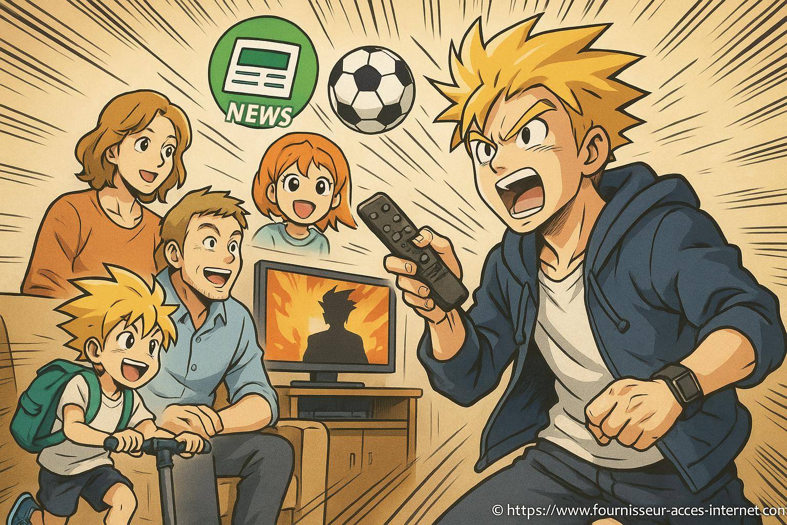 famille animee regardant match football television
