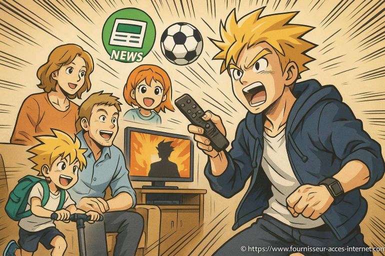 Famille animee regardant match football television
