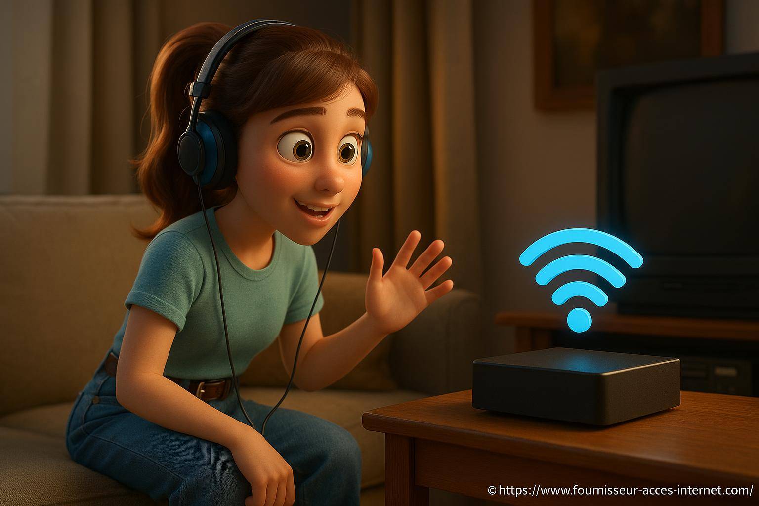 fille écoute casque wifi routeur