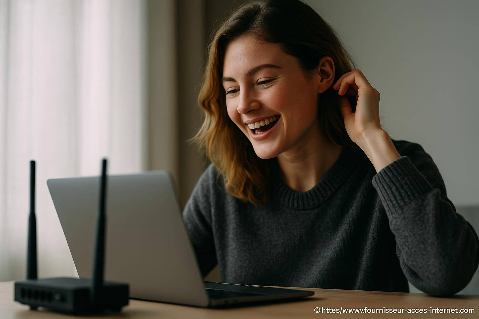 Femme souriante utilisant un ordinateur portable
