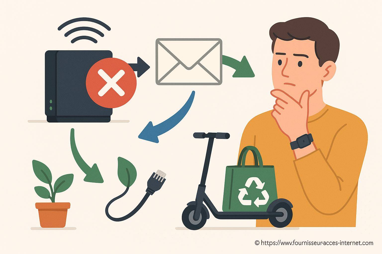 Homme réfléchissant à la connexion internet