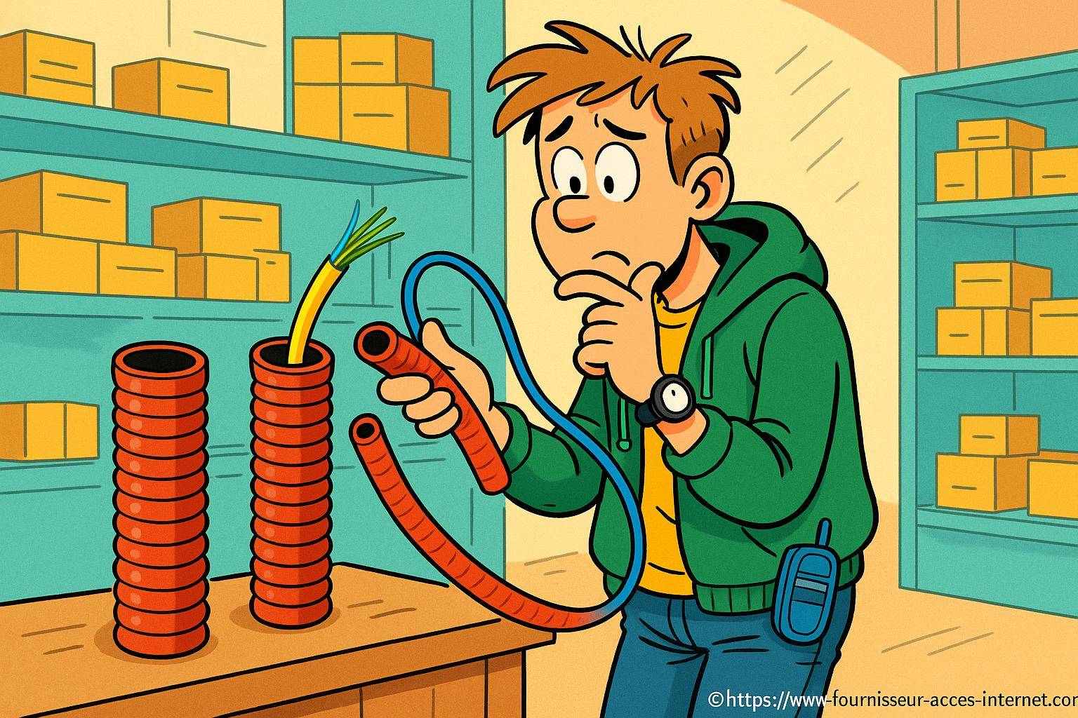 Jeune homme examinant câbles électriques