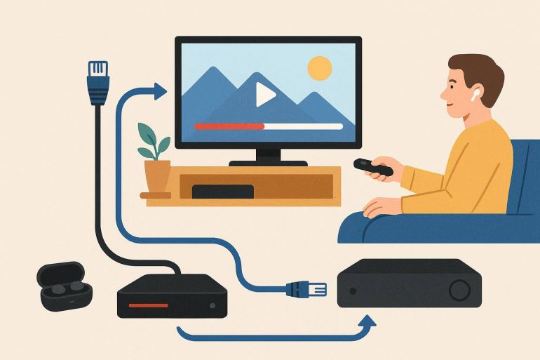 Homme regardant télévision avec télécommande