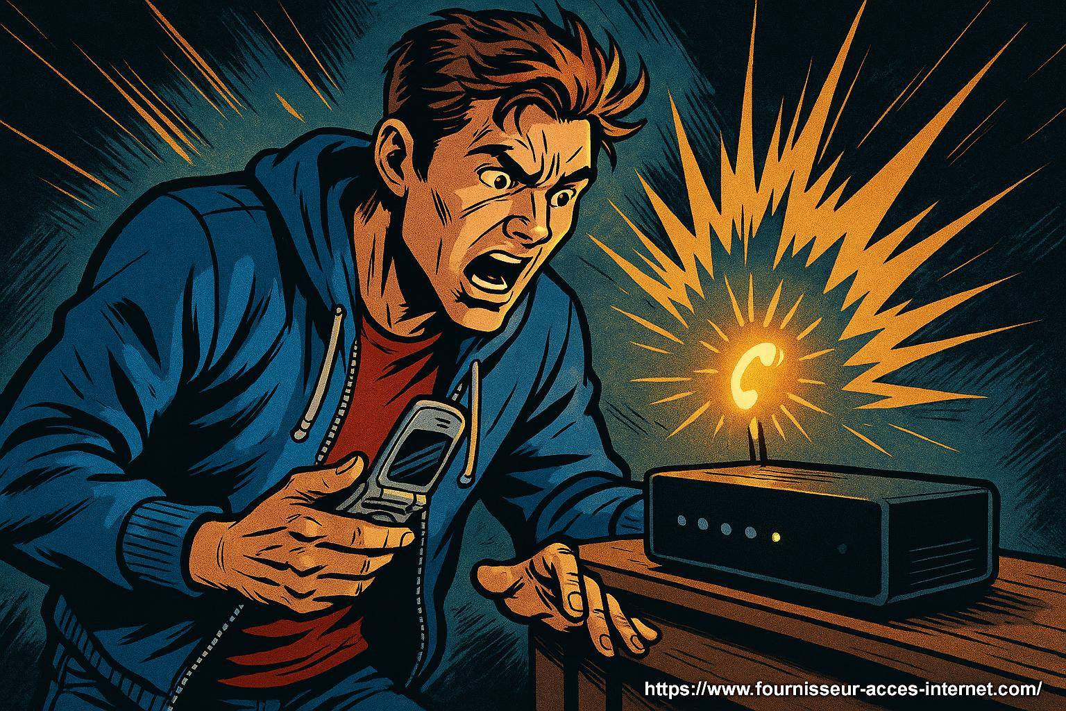 Homme surpris par un routeur en feu