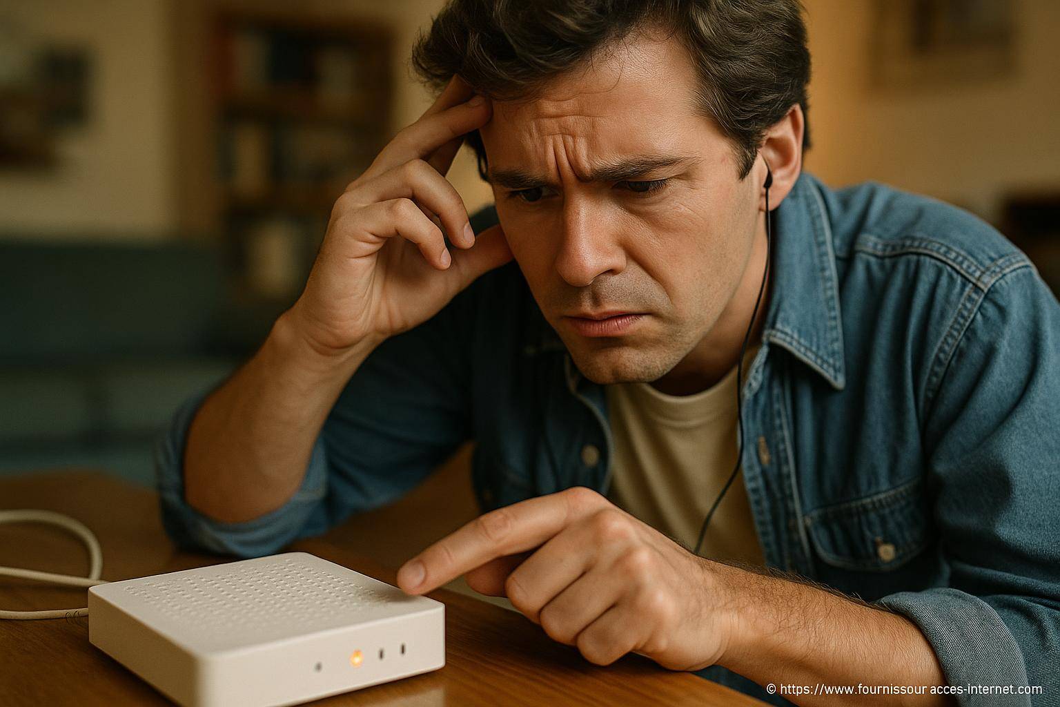 Homme concentré utilisant un appareil braille
