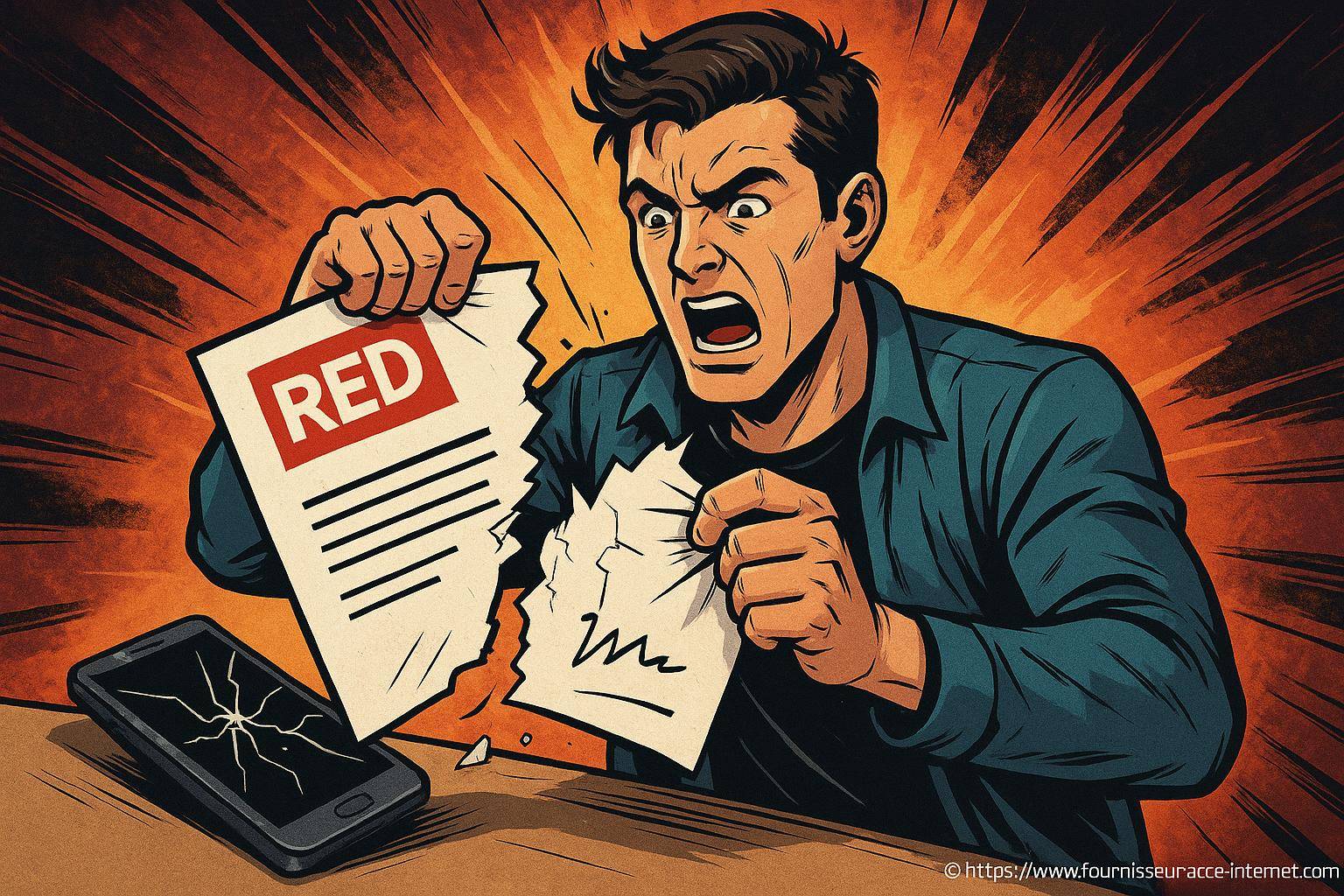 Homme en colère déchirant un document rouge