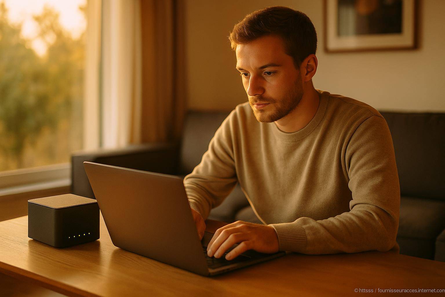 Homme concentré travaillant sur ordinateur portable