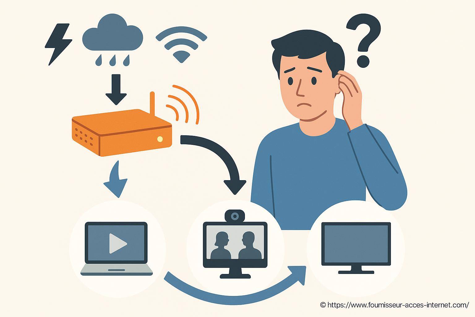 Homme confus face à problème internet