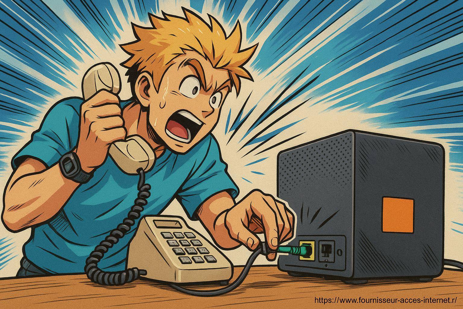 Jeune homme stressé branche modem internet