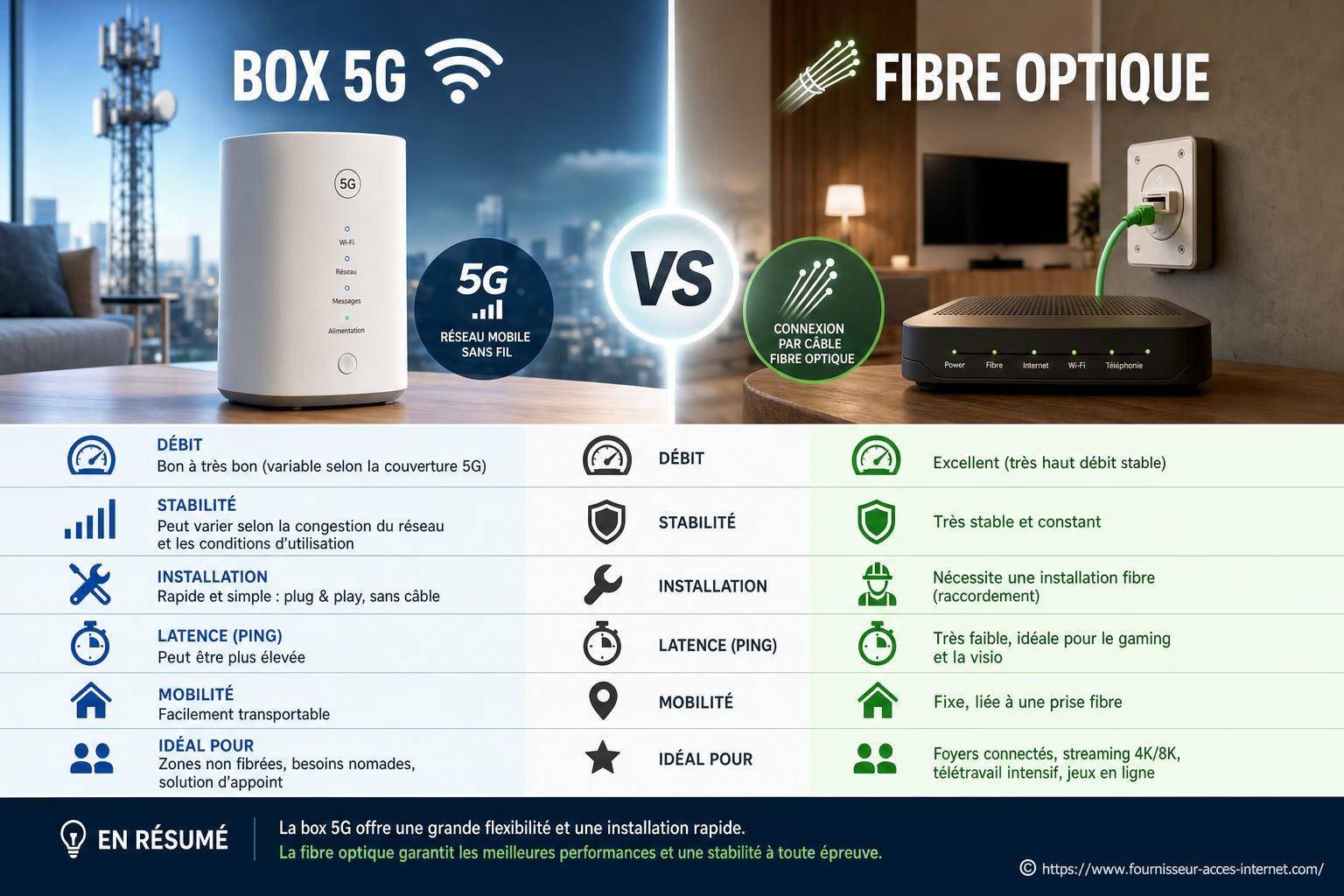 Différences entre box 5G et fibre optique : que choisir pour sa connexion internet ?