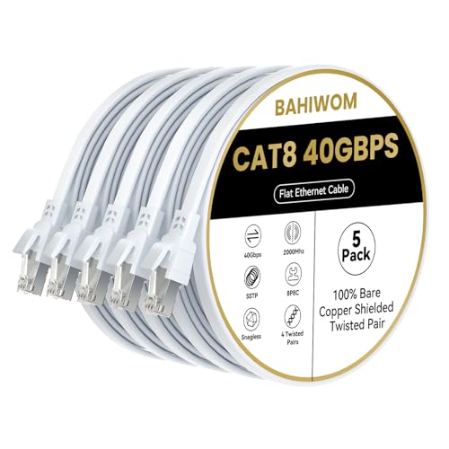 BAHIWOM Câble Ethernet Cat8 0,5m 5 Pièces, 40 Gbit/s 2000 MH