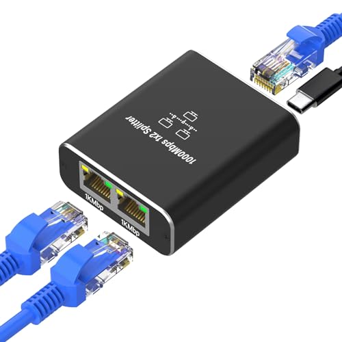 Switch Ethernet 2 Port, RJ45 Splitter 1000 Mbps, Gigabit Swi