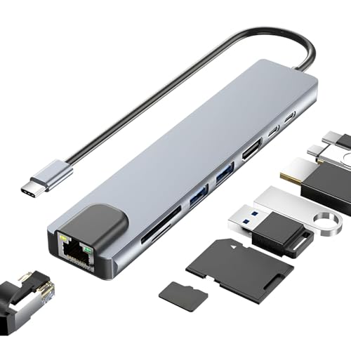 Hub USB C 8-en-1, Adaptateur USB C vers HDMI 4K, RJ45 Ethern