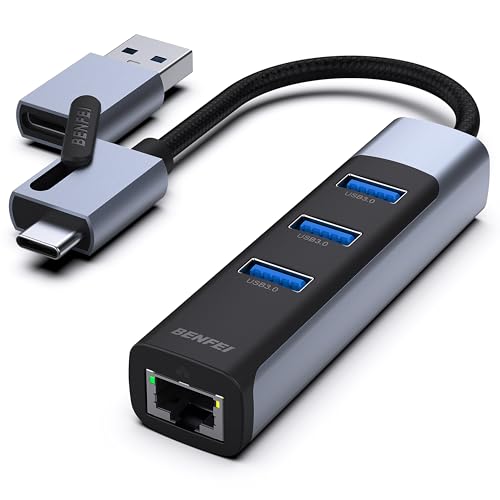 BENFEI Adaptateur 2 en 1 USB-C/USB 3.0 vers Ethernet avec 3 