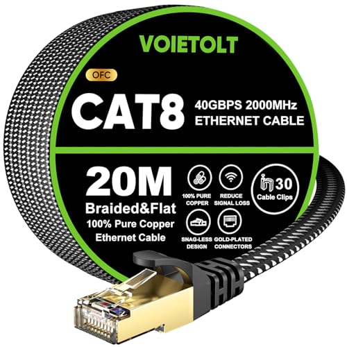 VOIETOLT Cat 8 Câble Ethernet 20M, 40Gbps/2000Mhz Haut Débit